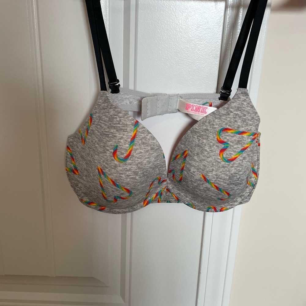 🍭🎄🍭Adorable vs pink holiday candy cane bra 36b🍭🎄🍭